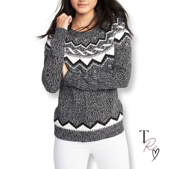 Old Navy Fair Isle Fall/Winter Sweater in Black + White Size XL Extra Large - Picture 1 of 10